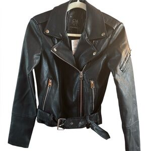 Ckh Clockhouse NWT Women’s Faux Leather Moto Black Jacket EU 34 (US Extra Small)